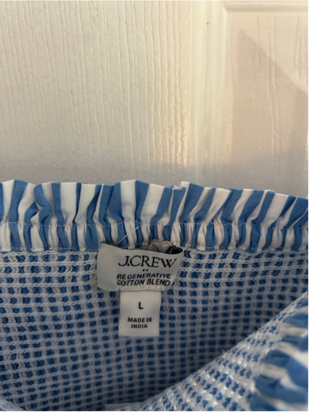 Women's J.Crew Blue and White Striped Smocked Midi Dress Size L - Picture 3 of 5